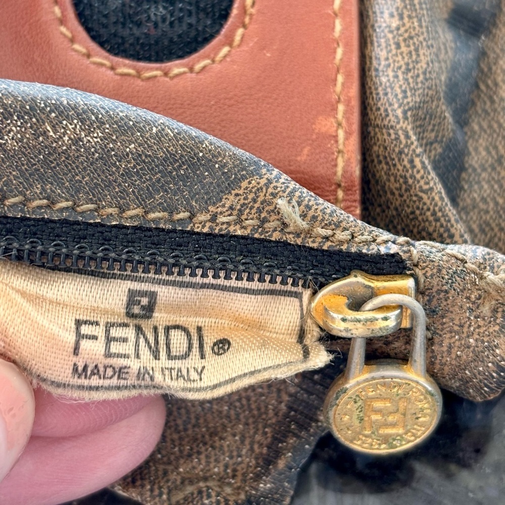 FENDI Vintage Fendi Pequin Stripe Coin Pouch Mini Wallet Brown Logo Italy - Picture 7 of 12